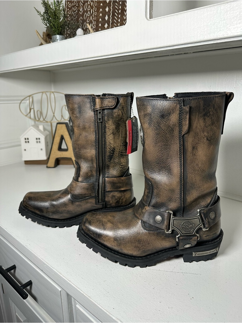 Milwaukee Moto Harness Boots Womens 8 Distressed Leather Motorcycle Biker Boots